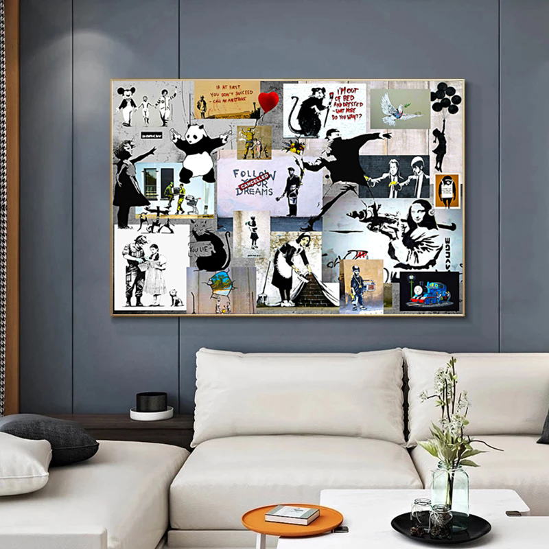 Banksy Graffiti Collage Art Pop Canvas Painting Posters and Prints Cuadros Wall Art for Living Room Home Decor