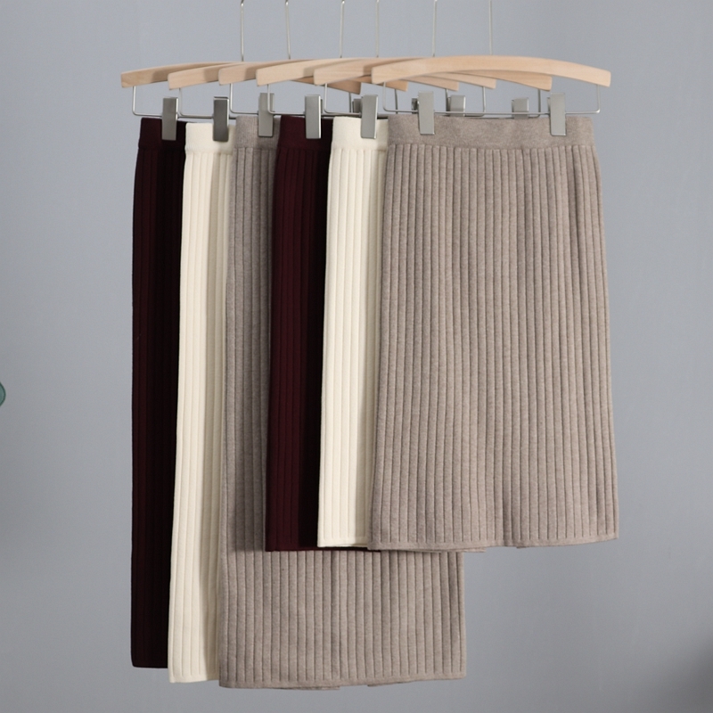 BYGOUBY 6080cm Women Knitted Skirts Autumn Winter High Waist Long Pencil Skirt Party Club Skirt Bodycon Midi Skirts 210306