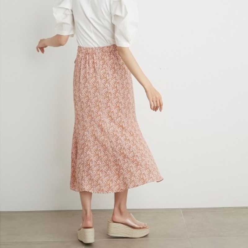 Cute Kawaii Temperament Chiffon Print Long Skirt Summer Japan Style Woman Skirts Trumpet Elegant Office Ladies High Waist Faldas 210525