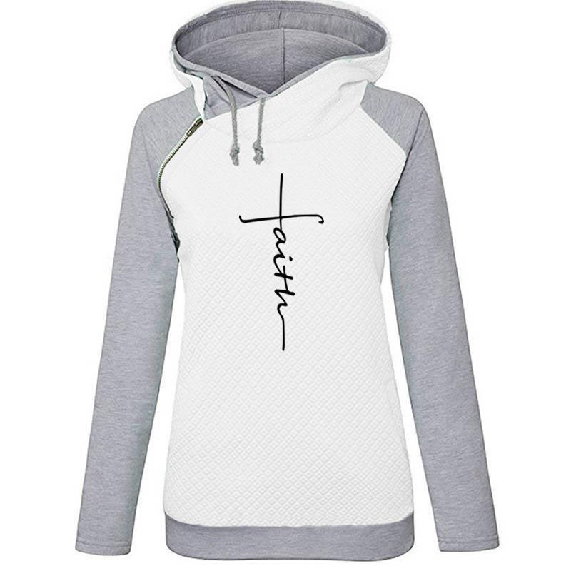 Autumn Winter Patchwork Hoodies Sweatshirts Women Faith Cross Embroidered Long Sleeve Sweatshirts Female Warm Pullover Tops 201112