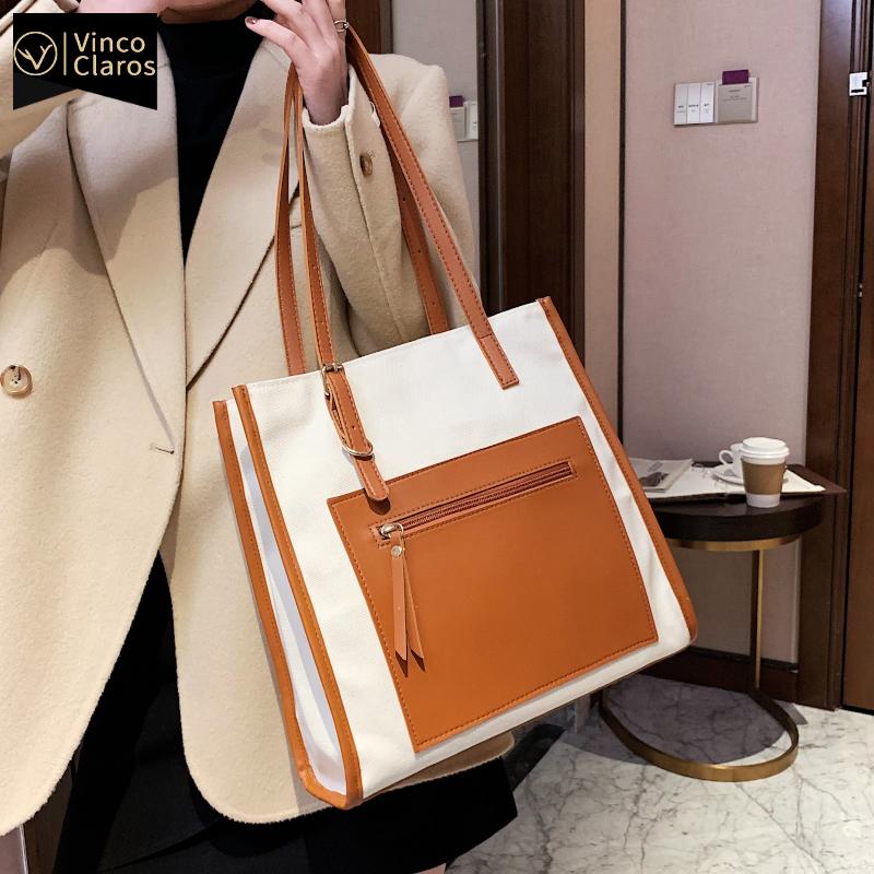 Large Leather Patchwork Canvas Shoulder Bag Big Shopping Bag Luxury Handbags Women Bags Designer Clutch Sac Fashion Satchels, Brown
Large Leather Patchwork Canvas Shoulder Bag Big Shopping Bag Luxury Handbags Women Bags Designer Clutch Sac Fashion Satchels, Brown