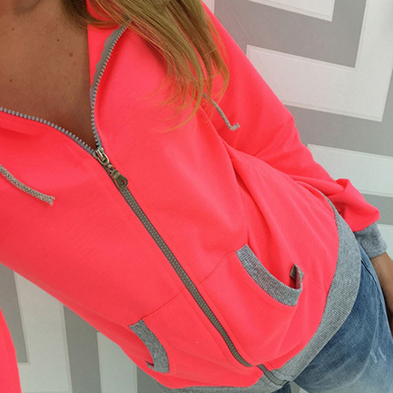 Women's Spring Winter Hoodies Long Sleeve Patchwork Colors Sweatshirts Casual Pockets Zipper Hooded Ladies Outerwear Clothing T200525