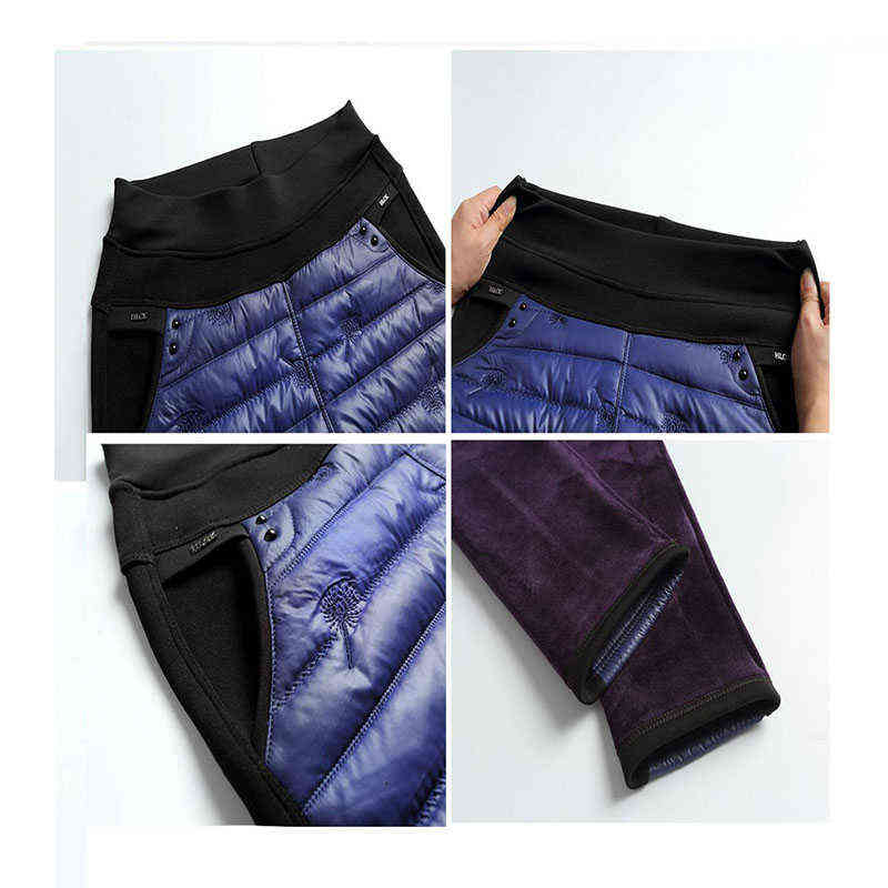 Winter Embroidery Trousers Women Fashion Down Cotton Warm Velvet Pants Mom Snow Wear Thick Straight Large Size Sweatpants 211115