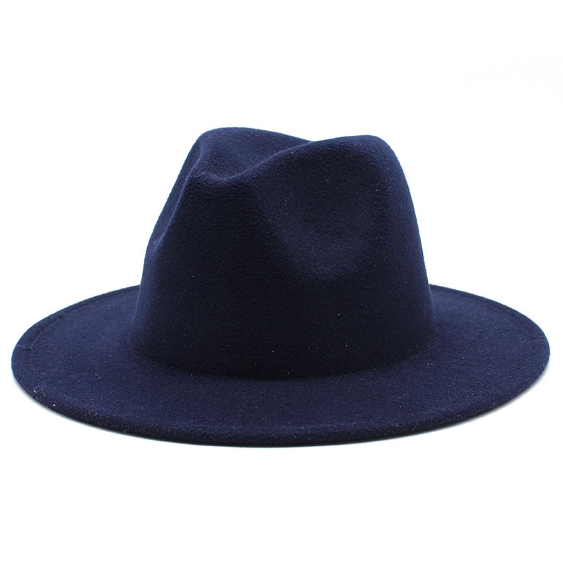 All-match Autumn Winter Wide Brim Fedora Hat Solid Color Wool Felt Hat For Men Panama Party Trilby church hats