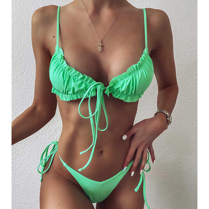 MYTENG Sexy Bandage Thong Bikinis Print 2 piece set Swimwear women Mjuer Push up Swimming Suit For Biquini 210611