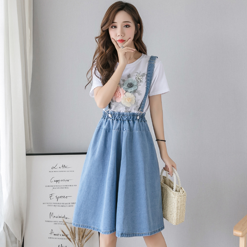 Zoki Plus Size S-4XL Women Denim Strap Skirt Elegant Summer Korean Elastic High Waist A-line Midi Skirt Jeans Faldas Mujer Moda 210309
