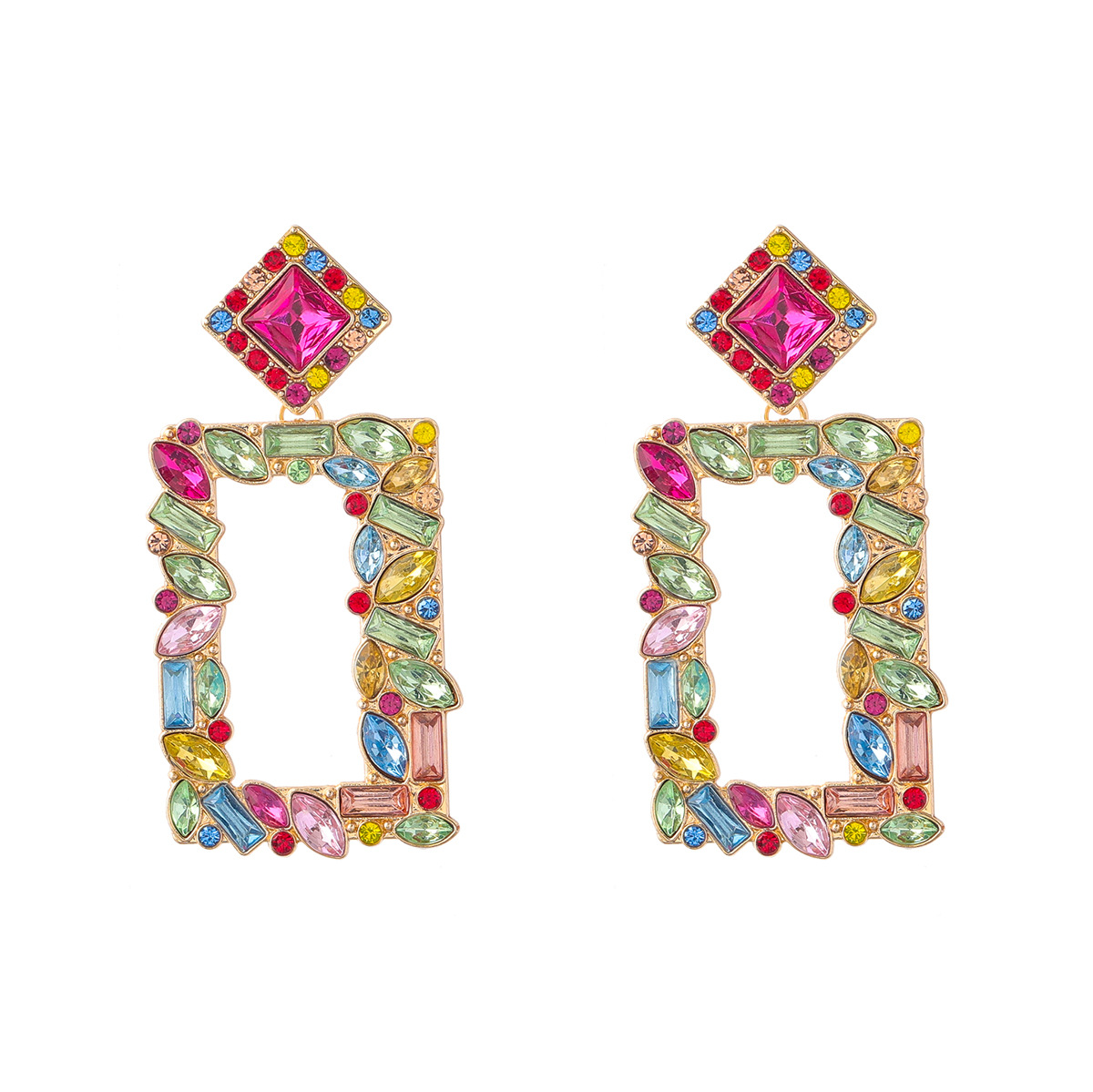 Geometric Rhinestone Drop Earrings for Women Oversize Rectangle Dangles Fashion Design Street Party Statement Earring Gifts Bling Iced Out Jewelry Acc