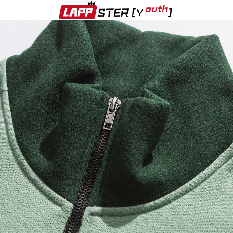 LAPPSTERYouth Harajuku Patchwork Turtleneck Hoodies Pullover Mens Color Block Korean Fleece Sweatshirts Streetwear Clothes 201020