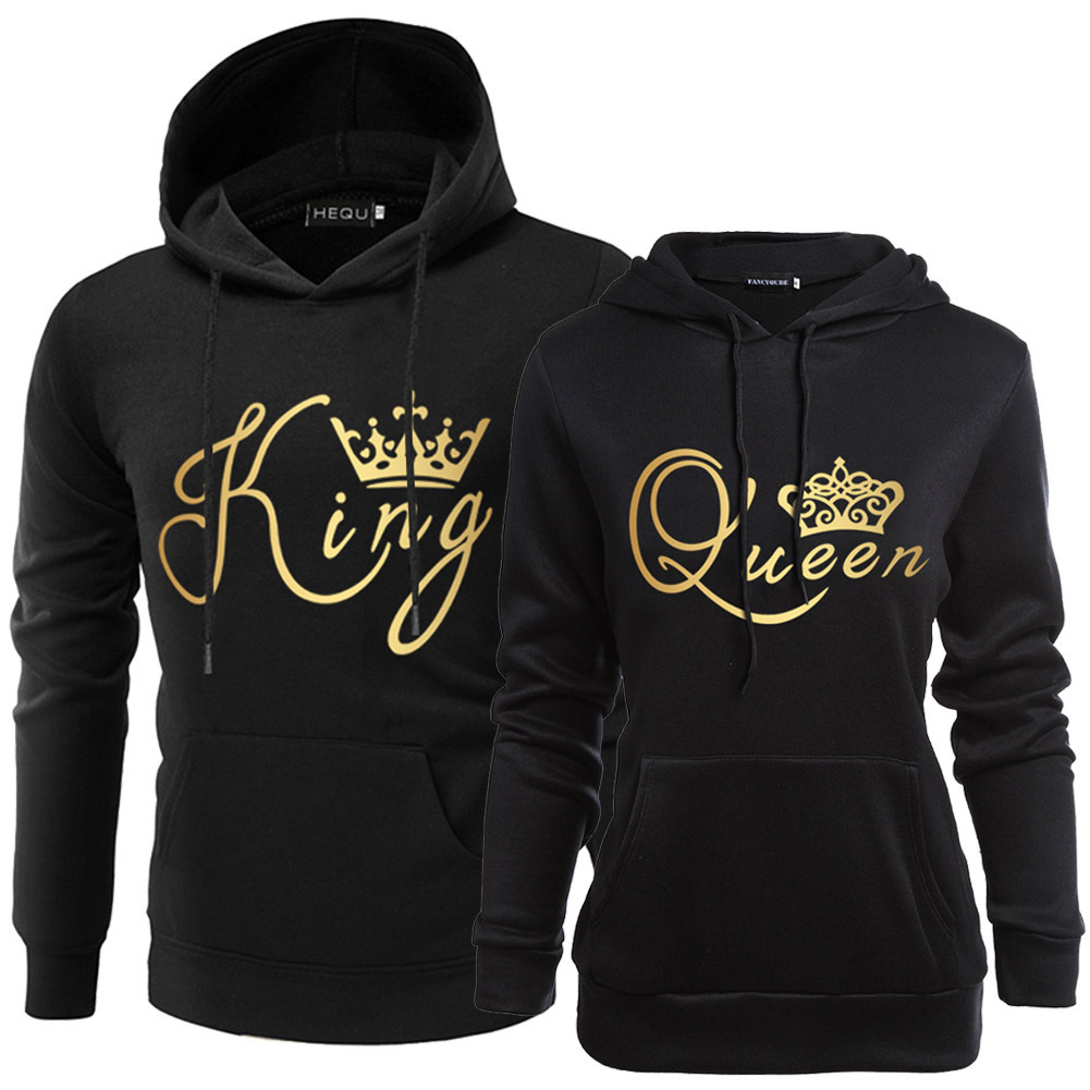 Poshfeel King Queen Printed Sweatshirt Couples Lovers Hoodies Hooded Sweatshirt Casual Pullovers Tracksuits Gift 201102