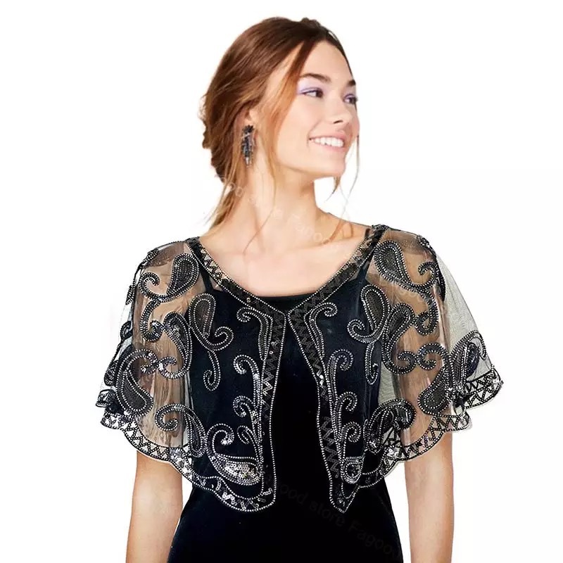 Wraps & Jackets Womens Sequins Shrug Shawl Wedding Dresses Cover Up Flapper Cape Ladies Beaded Shawls Evening Party Bridal