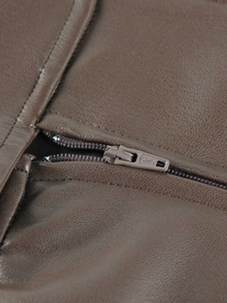 Nerazzurri Spring midi leather skirt women Brown white black long high waisted pencil skirts for side slit zipper 7xl 210619