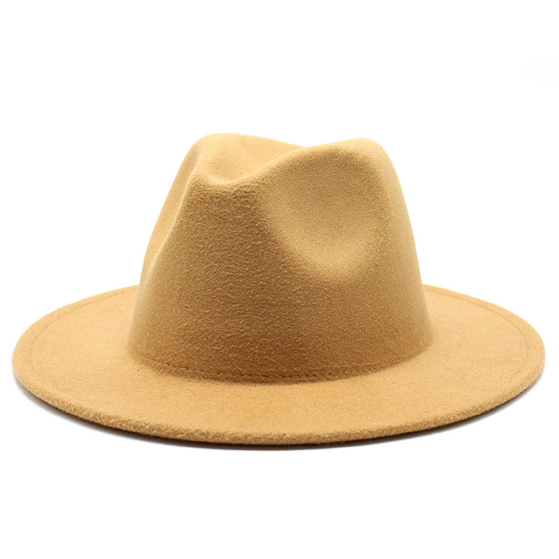 All-match Autumn Winter Wide Brim Fedora Hat Solid Color Wool Felt Hat For Men Panama Party Trilby church hats