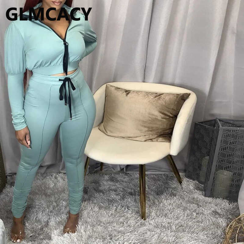 Women Two Piece Solid Tracksuits Long Sleeve Zipper Jacket & Drawstring Pants Set 210702