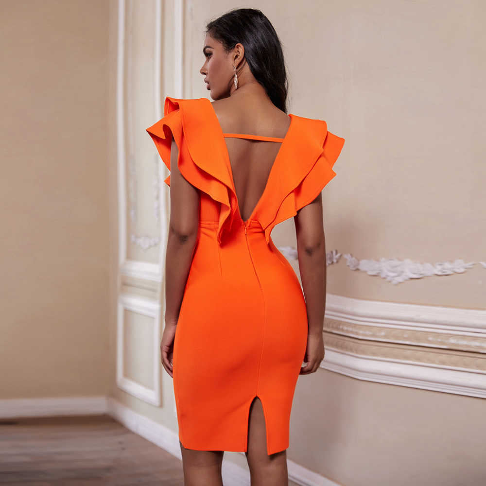 Bandage Dress Women's Summer Party Orange Black Red White Ruffles Ladies Sexy Bodycon Evening Club Birthday Outfits 210719 B4