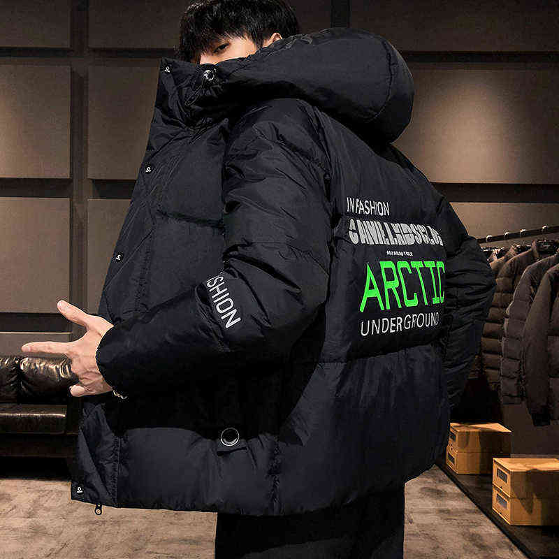 Men's Coat Winter Korean Style Cotton-padded Jacket Youth Warm Solid Color Outwear Slim Fit Casual Plus Size 211110