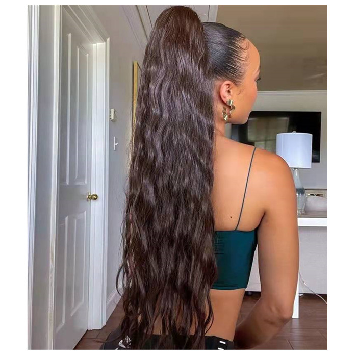 Gorgeous African american ponytail hairstyle for black women loose wave long human hair pony tail 160g Popular and stunning 24inch