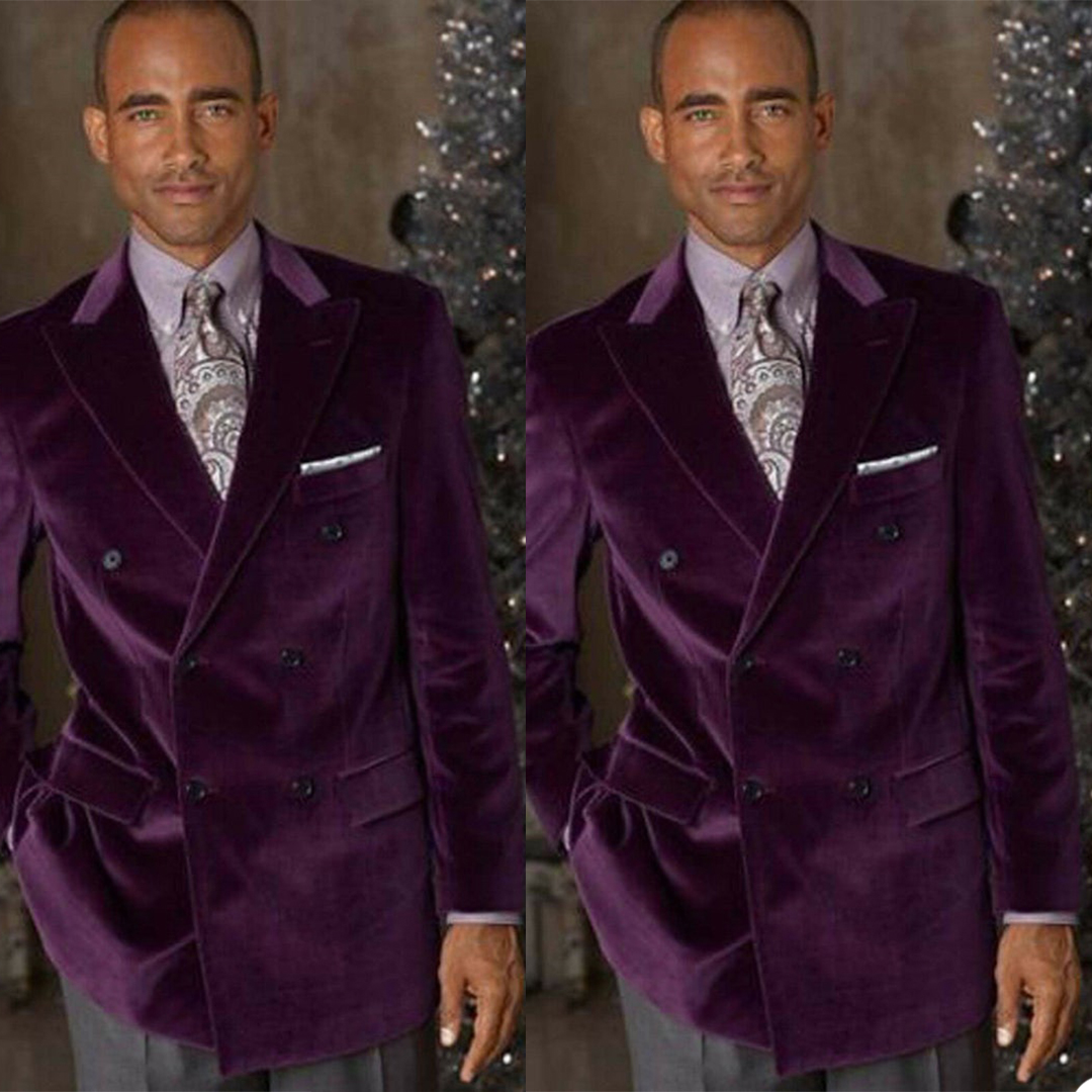 Leisure Pruple Velvet Mens Coat Suits Beach Groom Best Man Jacket Party Prom Wedding Blazer Tuxedos Custom Made One Piece