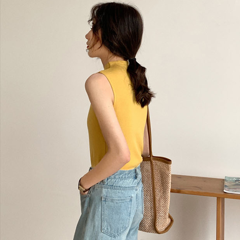 Sexy Knitted Top Summer Turtleneck Tank top Women camisole Blouse Sleeveless Slim Top Female sleveless t-shirt Vest Casual Camis 210308