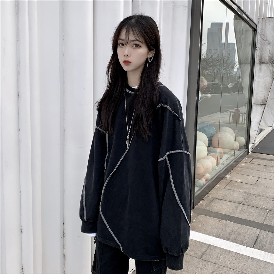 Korean Ulzzang Solid Oversized Hoodies Women Harajuku Kpop Clothes Japanese Streetwear Long Sleeve Friends Sweatshirt Black T200407