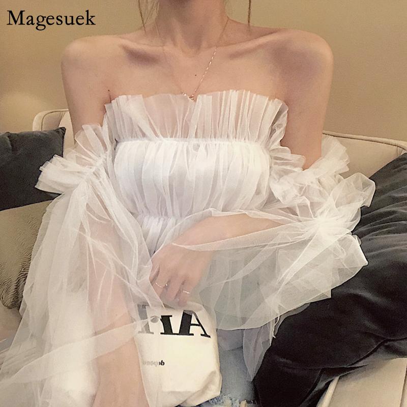 Sexy Women Tops and Blouse 2021 Autumn Slash Neck Blusas Chic Women Shirt Flared Sleeve Sweet Mesh Womens Blouses 10269, White
Sexy Women Tops and Blouse 2021 Autumn Slash Neck Blusas Chic Women Shirt Flared Sleeve Sweet Mesh Womens Blouses 10269, White