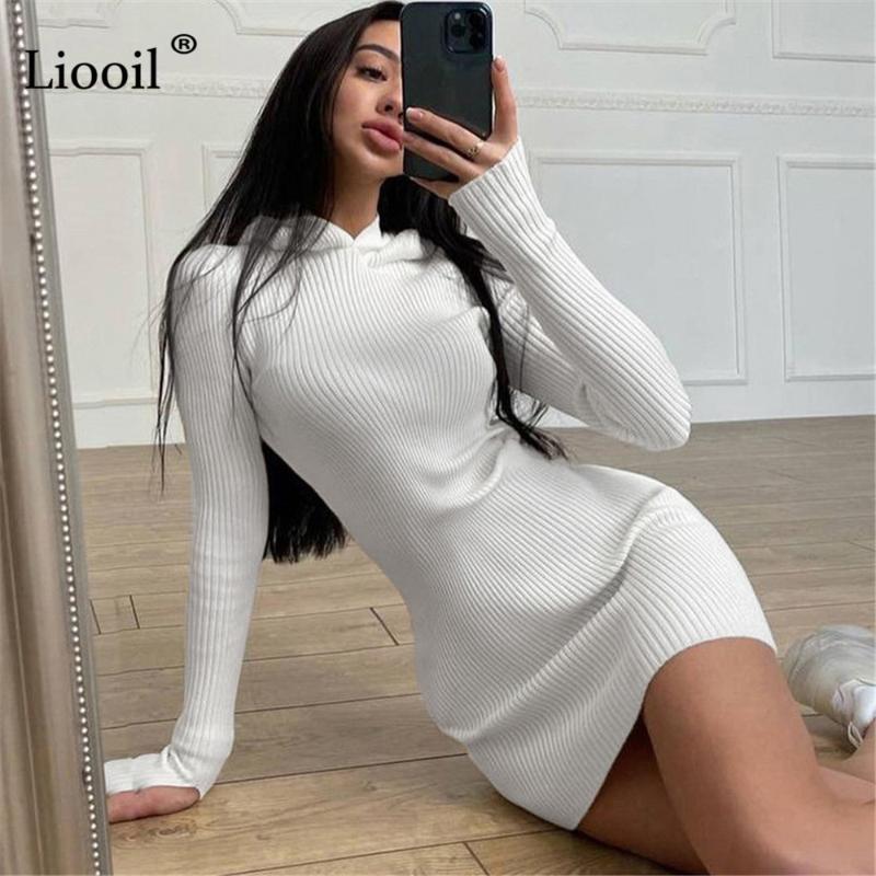 Casual Dresses Sexy Knitted Ribbed Bodycon Hooded Short Dress Women Autumn Winter 2021 Long Sleeve Streetwear Black White Knitwear Mini, Black;gray
Casual Dresses Sexy Knitted Ribbed Bodycon Hooded Short Dress Women Autumn Winter 2021 Long Sleeve Streetwear Black White Knitwear Mini, Black;gray