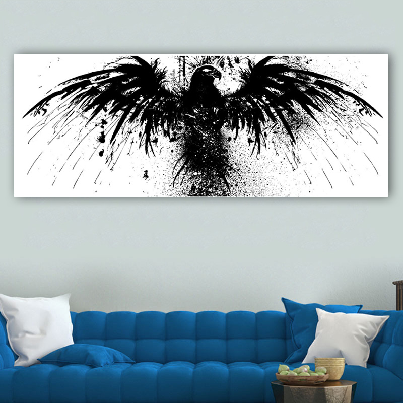 Abstract Black White Eagle Wing Animal Painting Wall Art For Living Room Canvas Print Decorative Picture Poster Prints No Frame