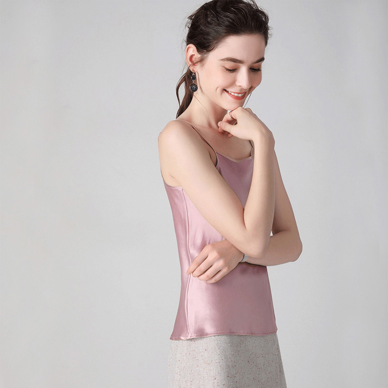 SuyaDream Women 100%Real Silk Camisoles Solid Smooth Silk Satin Camis Spring Summer Bottoming Vests 210308