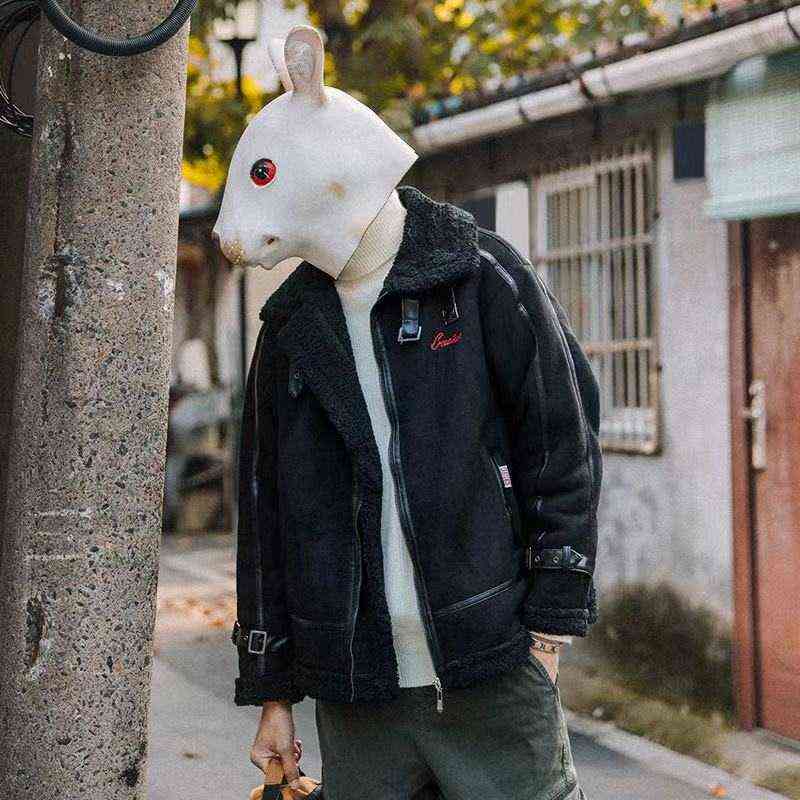 Cool Male Winter Suede Thicken Moto Bomber Jacket Coat Men Clothing Woolen Warm Outerwear Mens Teddy Coats Japanese Streetwear 211122