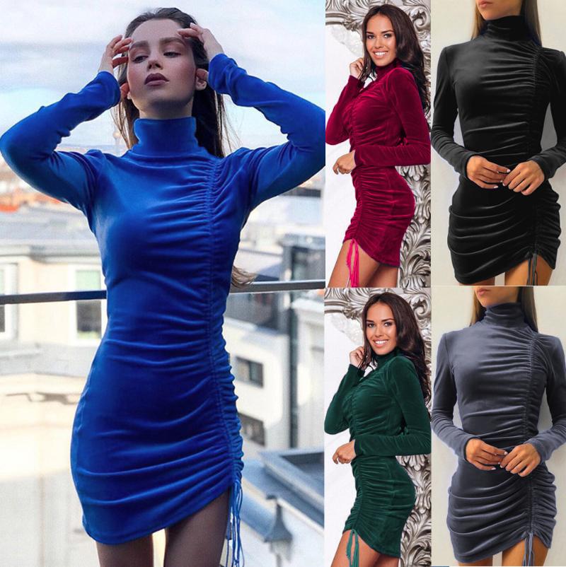 Casual Dresses Women Turtleneck Long Sleeve Bodycon Dress 2021 Autumn Winter Elegant Velvet Drawstring Ruched Skinny Bandage Party Club, Black
Casual Dresses Women Turtleneck Long Sleeve Bodycon Dress 2021 Autumn Winter Elegant Velvet Drawstring Ruched Skinny Bandage Party Club, Black
