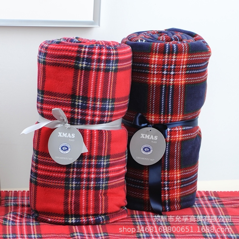160X130cm Scottish grid red plaid 2 l layers coral fleece office nap kids thick bed spread sofa throw blanket 210309