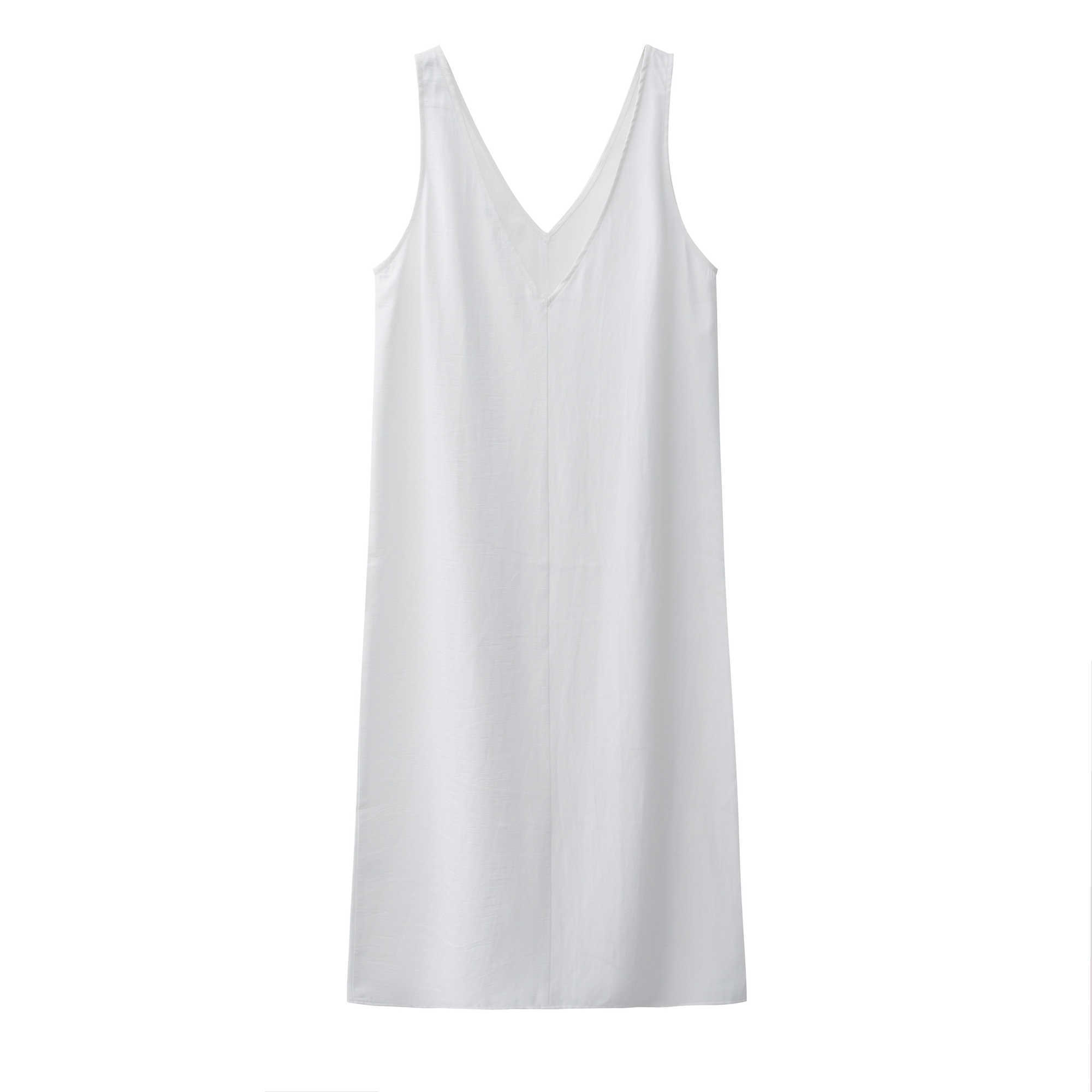 Summer Women Solid White V Neck Sleeveless Fashion Dress Split Tank Dress 210630