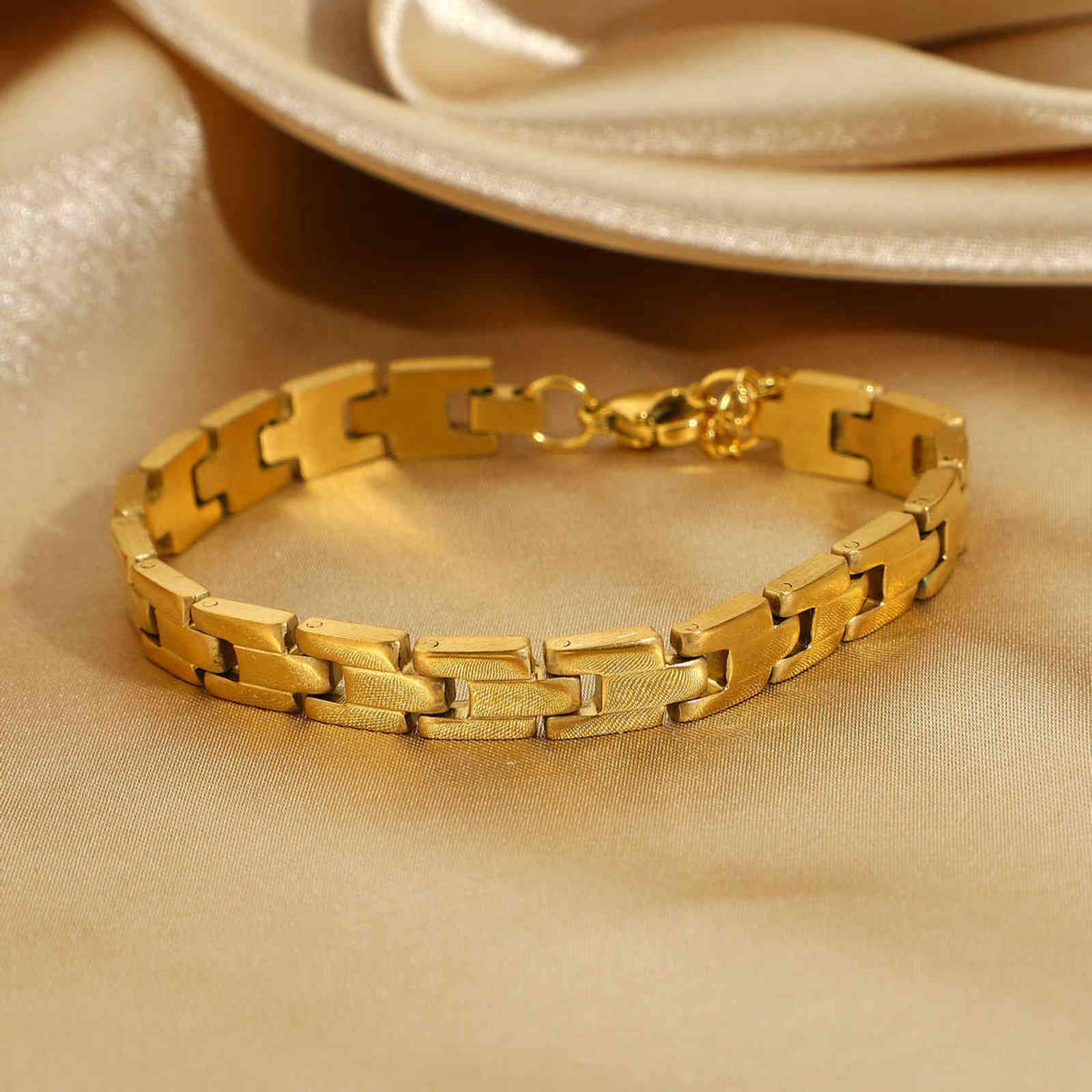 Paperclip Chain Bracelet Gold Color Stainless Steel Rectangle Link Cable Dainty Women Girls Layering Jewelry 211124