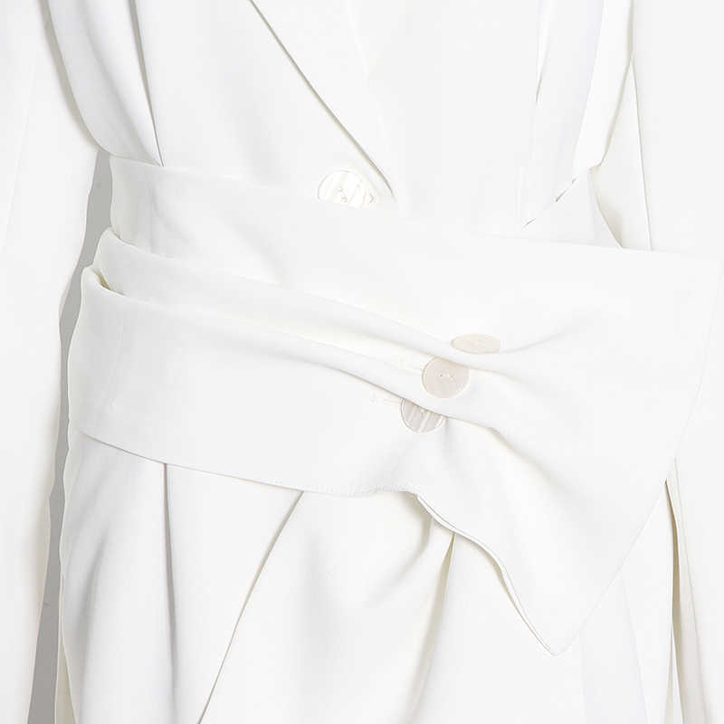 TWOTYLE White Minimalist Blazer For Women Notched Long Sleeve Sashes Elegant Blazers Female Fashion Clothing 210930