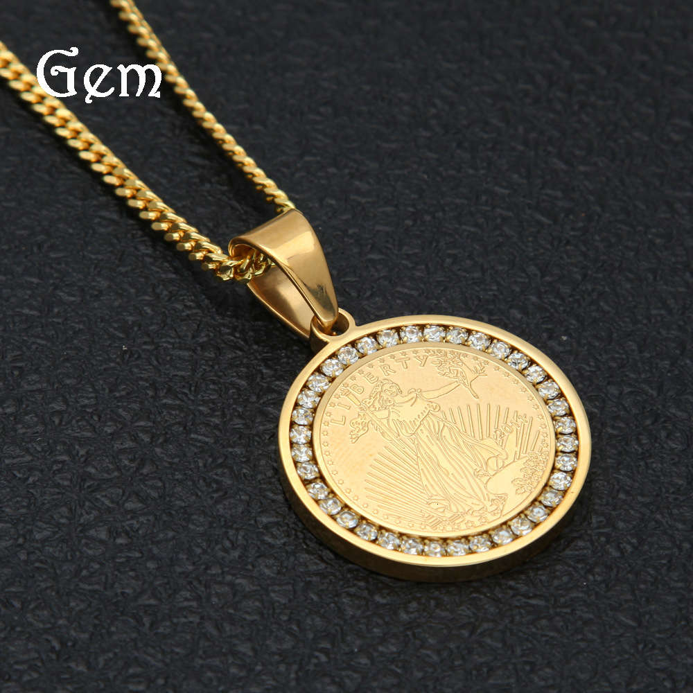 New high quality color retention electroplated gold round liberty military brand pendant, focusing on men's jewelry 
New high quality color retention electroplated gold round liberty military brand pendant, focusing on men's jewelry