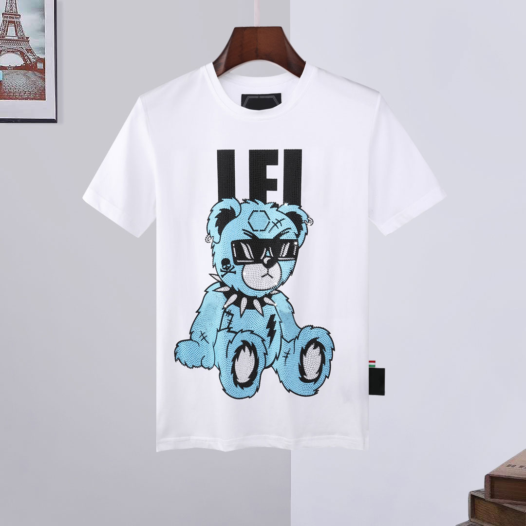 2021 new fashion men's PP casual cotton short sleeve T-shirt hot drilling skull men's creative Street luxury five star bear print top, White
2021 new fashion men's PP casual cotton short sleeve T-shirt hot drilling skull men's creative Street luxury five star bear print top, White