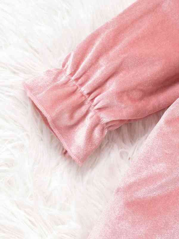 Baby Ruffle Trim Velvet Jumpsuit & Headband SHE