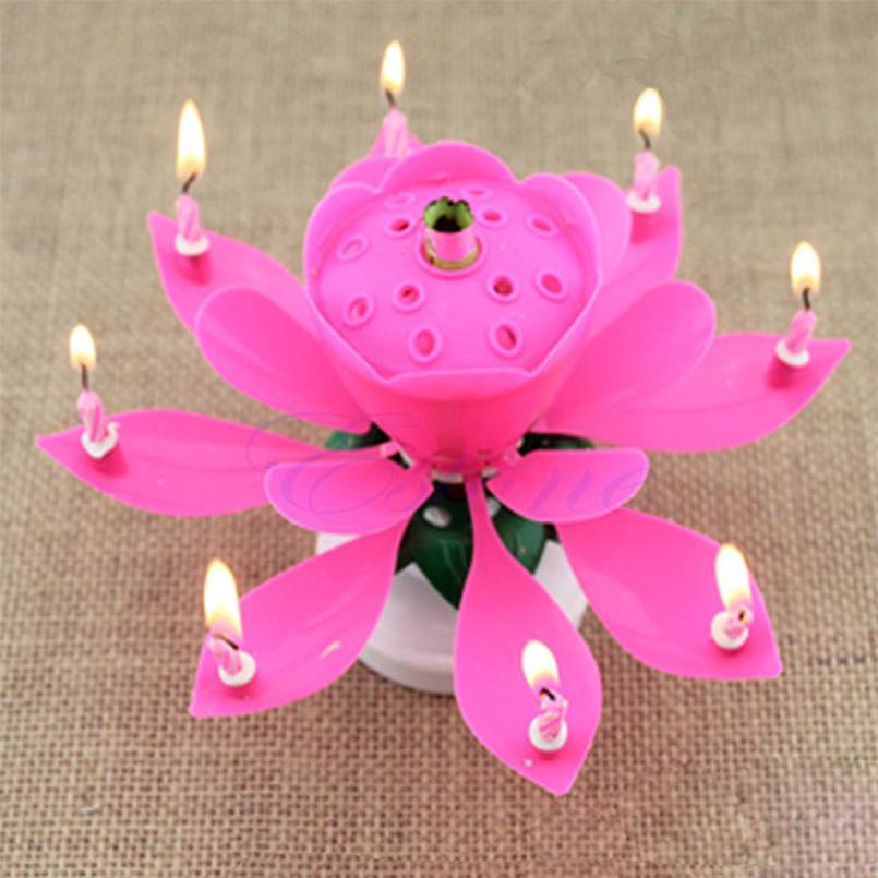 Birthday Cake Music Candles Rotating Lotus Flower Christmas Festival Decorative Music Wedding Party Decorat qylXyV3178293