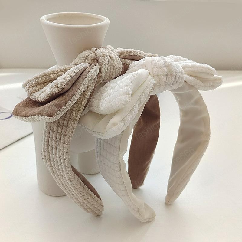 Korean Style Sweet Double Bow Headband Women Fashion All-match Face Wash Hair Hoops New Solid Color Headwear Hair Accessories