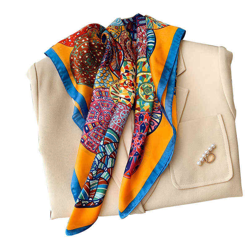70x70cm Square Neck Silk Scarf 2022 Top Women Fashion Scarves for Ladies New Print Foulard Shawls Wraps Office Small Hair Hijab Y220228