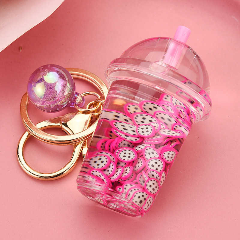 New Fashion Liquid Quicksand Keychain Cartoon Watermelon Pitaya Fruit Keyring for Women Men Flower Key Chains Gift R250728