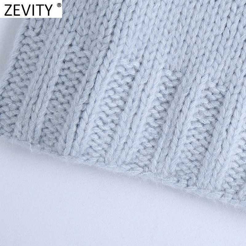 Zevity Women Fashion Solid Color Sleeveless Casual Knitting Vest Sweater Lady Chic Turtleneck Waistcoat Pullovers Tops S500 210603