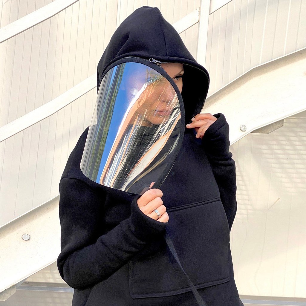 Shield Hooded Asymmetric Hoodie Fleece Full Face Covering Top Zip For Hoodies Sweatshirt Long Sleeve Basic Winter Warmth 201211
