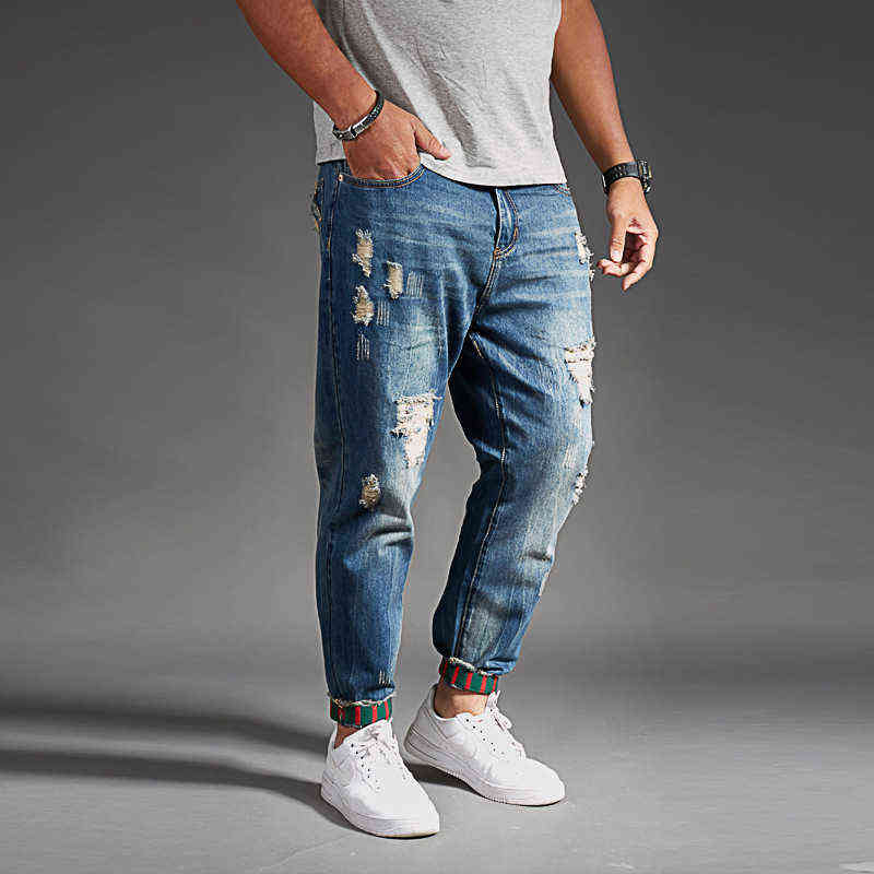 Ripped Jeans For Men Blue Black Denim Mens Jean Homme Harem Hip Hop Plus Size Trousers 44 48 Uomo Fashions Jogger Pants 211111