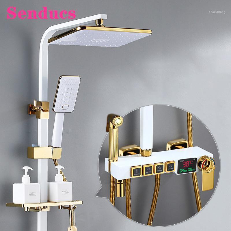 Digital Shower Set Luxury Thermostatic Bathroom System Quality Brass Rainfall Bathtub Tap White Gold Sets
Digital Shower Set Luxury Thermostatic Bathroom System Quality Brass Rainfall Bathtub Tap White Gold Sets
