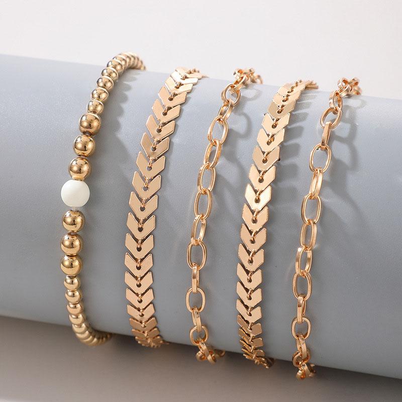 Charm Bracelets 5 Pcs/Set Gold Snake Chain Set For Women Multiple Stackable Wrap Braclets Basic Hand Jewelry Bracelet