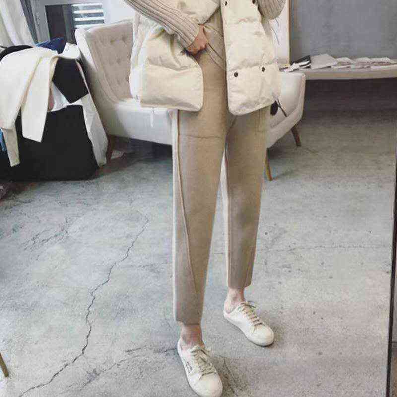 Colorfaith Autumn Winter Women Pants 3 Colors High Waist Wide Leg Pockets Ankle-Length Harem Warm Wild Trousers P1058 211115