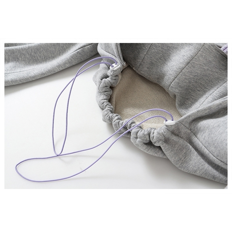 [EAM] Loose Fit Gray Hollow Out Drawstring Sweatshirt New Hooded Long Sleeve Women Big Size Fashion Spring Autumn 1DD0023 201209