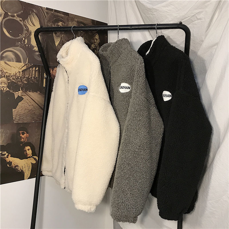 Faux lamb wool coat winter clothes women zipper sweatshirt all-match thinner stand collar cardigan harajuku hoodie women 201113
