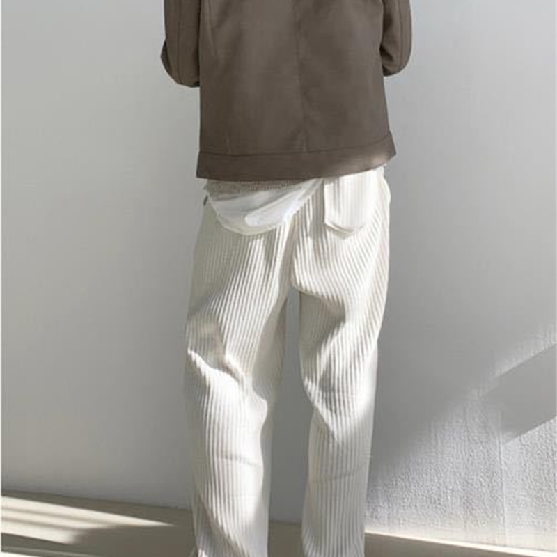 White Solid Color Pants Men Loose Corduroy Elastic Waist Casual Plus Size Trousers Male Streetwear Fashion 210715