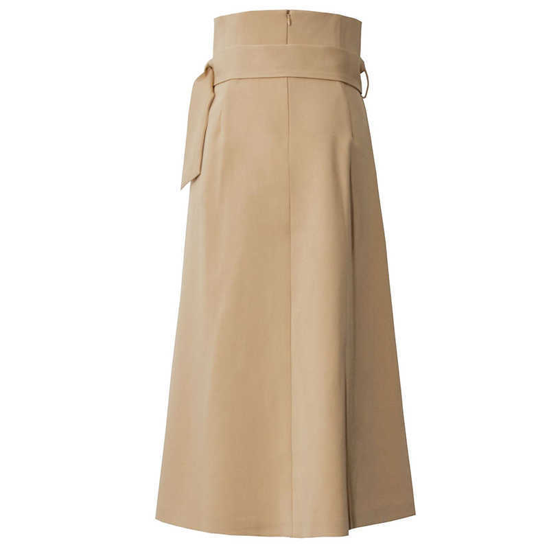 [EAM] High Waist Brown Bandage Asymmetrical Pleated Temperament Half-body Skirt Women Fashion Spring Autumn 1S464 210619